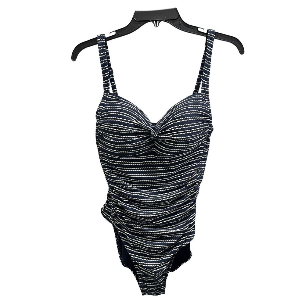 Nip Tuck Swim Blue White Stripe Nautical Padded Slimming One Piece Swimsuit US 8